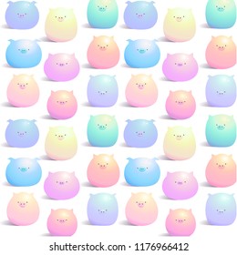 Pattern with cute and funny cartoon piggy-bubble Anime style Pig is a symbol of Chinese New Year.  Vector  illustration. 