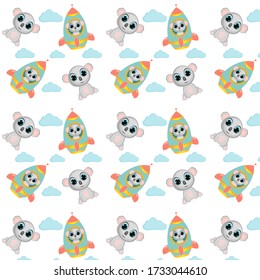 Pattern. Cute funny sitting baby koala . Wild australian adorable animal character for design of album, scrapbook, card and invitation. Flat cartoon colorful vector illustration.