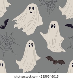 Pattern of cute ghosts in flat style. Halloween packaging. Print for textiles and holidays