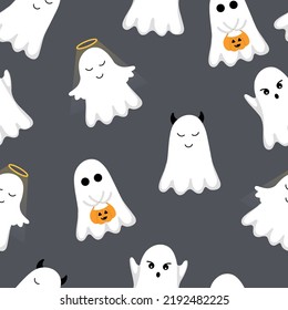 Pattern with cute ghosts. Halloween pattern with ghosts.