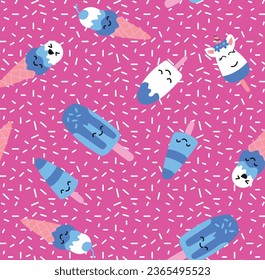 pattern cute girl ice cream smile