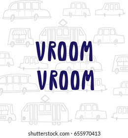 Pattern with cute graphic cars and font, for design, cards, textile
