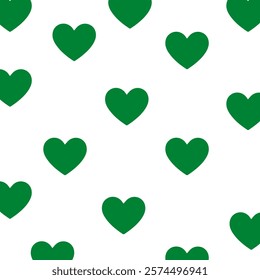 Pattern with cute green hearts on a white background.