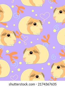 Pattern with cute guinea pigs. Vector art