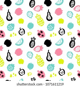 Pattern of cute hand-drawn fruit. Vector illustration.