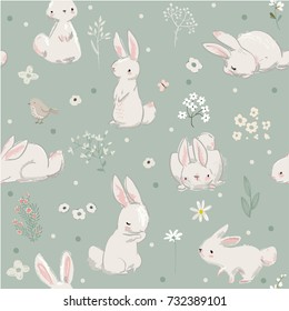 pattern with cute hares with balloons