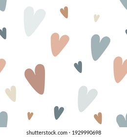 Pattern with cute hearts in Scandinavian style. Bohemian cartoon and trendy children pattern for invitation card, instagram, room decor, textile. Isolated vector.
