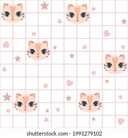 pattern cute kitten fabric kids