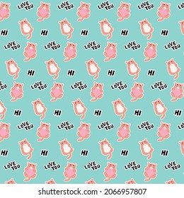 pattern with cute kitten and words hi and love