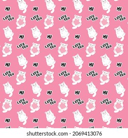 pattern with cute kitten and words hi and love