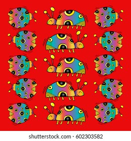Pattern with cute  ladybugs. 
