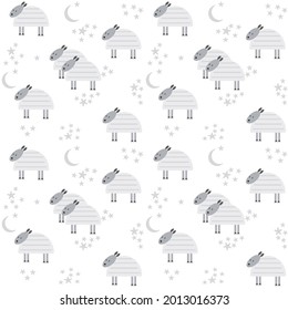 Pattern with cute lambs, moon and stars