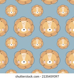 Pattern with Cute Lion. Illustration in vector. For greeting card, posters, banners, the card or stick, printing on the pack, printing on clothes, fabric, wallpaper.
