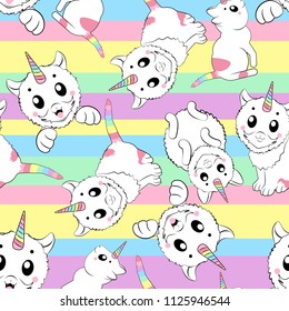 PATTERN WITH cute little cat unicorn on abstract line pattern