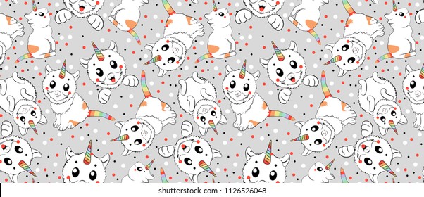 PATTERN WITH cute little cat unicorn