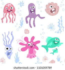 a pattern of cute marine life