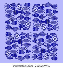 Pattern cute marine print fish blue design