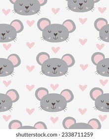 Pattern of cute mice on a light gray background.