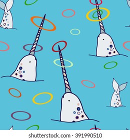 Pattern with cute narwhal