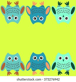 Pattern cute owls on a lemon background.