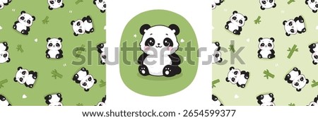 Сhildish pattern with cute panda, kids print. Animal seamless background, cute vector texture for kids bedding, fabric, wallpaper, wrapping paper, textile, t-shirt print. cute panda kawaii