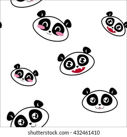 Pattern with cute pandas on white background vector