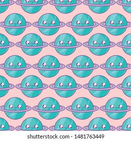 pattern of cute planets saturn kawaii style