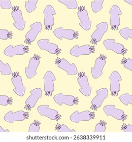 Pattern of cute purple squids on yellow background.
