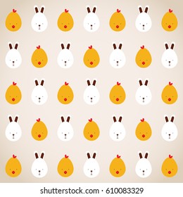 pattern cute rabbit and cute bird