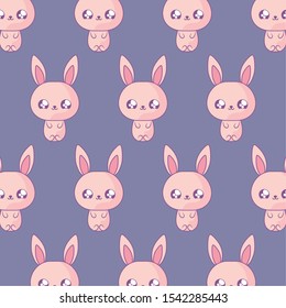 pattern of cute rabbits baby animals kawaii style vector illustration design