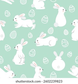 Pattern with cute rabbits and Easter eggs. Easter background with rabbits.
