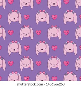 pattern of cute rabbits with hearts kawaii style