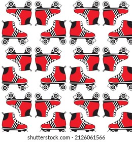 Pattern with cute retro roller skates. Vintage texture for kids textile, wrapping paper. Cartoon 70s-80s comic style background.