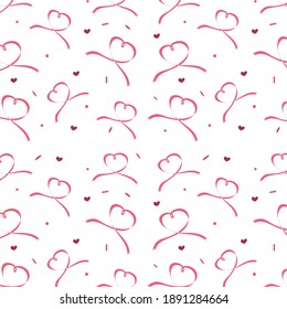 Patrón corazones lindos de cinta con alas. Diseño del día de San Valentín. Un patrón brillante para las vacaciones de todos los amantes. Corazones rosados.