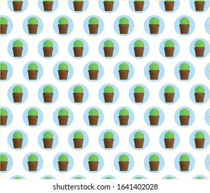 Pattern of cute round cacti in a brown pot