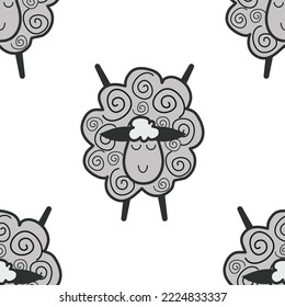 A pattern of cute sheep.Scandinavian style. Design for kitchen, textiles, children's clothing, babies. Farm animals in a cartoon style. Cute children's illustration with sheep.