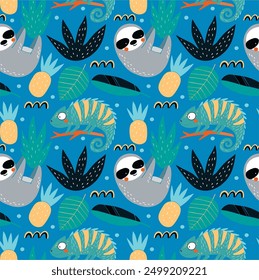 pattern cute sloth forest fashion 