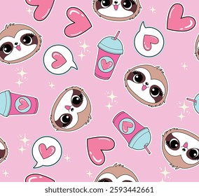 pattern cute sloth heart texture girl