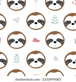 Pattern with cute sloths. Vector illustration for nursery and textile decoration.