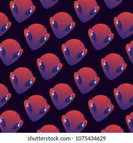 Pattern cute, smile face alien, strange, unfamiliar. Cosmic creature, space resident, science, super-minded, scientific research, living creature. Modern vector flat image design. Can be used as logo