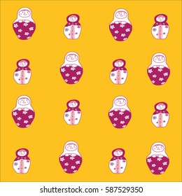Pattern of cute smiling matryoshka dolls. Vector illustration with hand drawn style. 