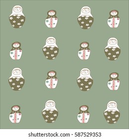 Pattern of cute smiling matryoshka dolls. Vector illustration with hand drawn style. 
