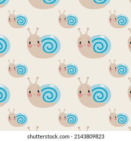 Pattern with Cute Snail. Illustration in vector. For greeting card, posters, banners, the card or stick, printing on the pack, printing on clothes, fabric, wallpaper.