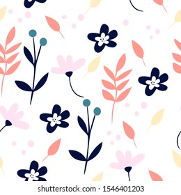 Pattern with cute stylish modern flowers. Endless texture for your design, greeting cards, announcements, posters