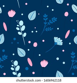 Pattern with cute stylish modern flowers. Endless texture for your design, greeting cards, announcements, posters