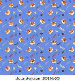 Pattern With A Cute Tiger Cub Face.