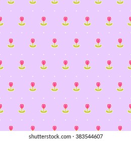 Pattern with cute tulips. Background little pink tulips. Cute floral seamless pattern. Decorative tulip flowers. Vector illustration. The concept spring background for your design. Pink  background. 