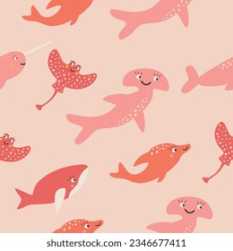 pattern of cute underwater inhabitans