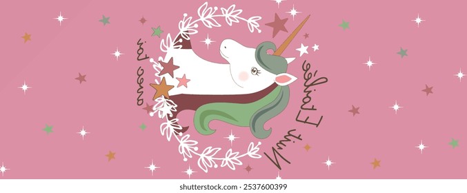 pattern with cute unicorns, clouds,rainbow and stars. Magic background with little unicorns.
