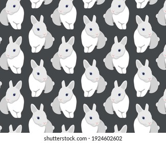 Pattern of cute white bunnies on grey background.